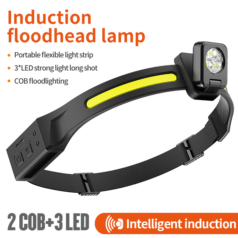Cross-Border New Silicone Running COB+LED Dual Light Source Outdoor Lighting Foldable Night Fishing Induction Headlight_desvips.com