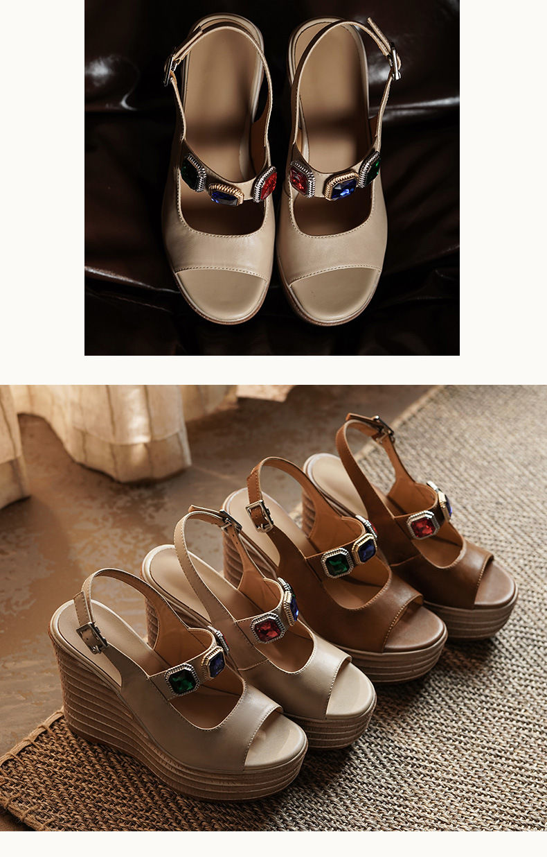 Sandal cao gót nữ hở mũi đế xuồng 12 cm, phối đá màu thời trang — màu nâu, màu mơ chi tiết 6