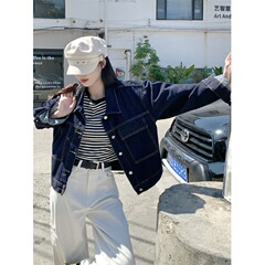 2025春季翻领长袖宽松牛仔外套新款休闲上衣明线小众设计感开衫女