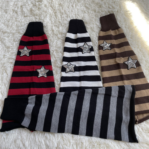 Star leg sets black and gray striped calf socks y2k millennium hot girl pile socks subculture wide leg knitted socks set for women