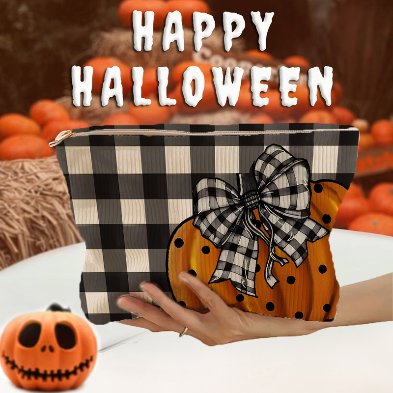 SHEINアマゾンTEMUハロウィーンカボチャ幽霊模様コーデュロイジッパー収納袋軽量化粧バッグ|undefined