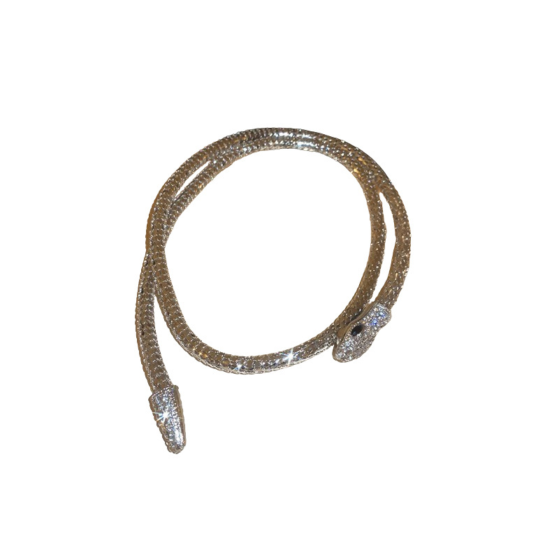 Brazalete transfronterizo de collar de serpiente enrollado con diamantes de alta calidad, diseño de cadena de clavícula atmosférica europea y americana, collar de temperamento de sentido femenino