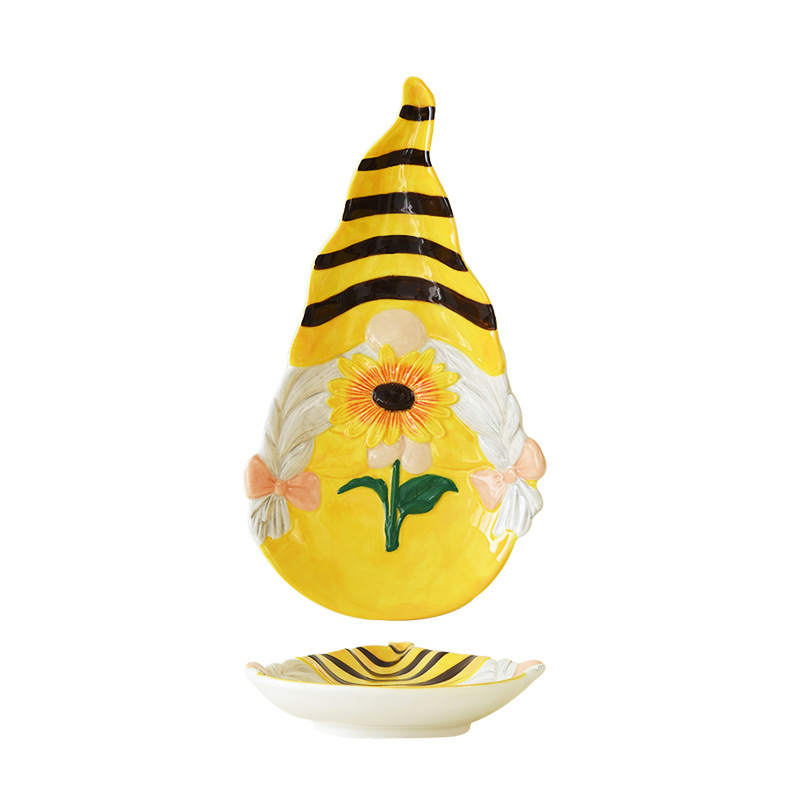 Cerámica creativa encantadora cartón de dibujos animados genio girasol abeja plato plato plato de té de la tarde plato de postres fiesta