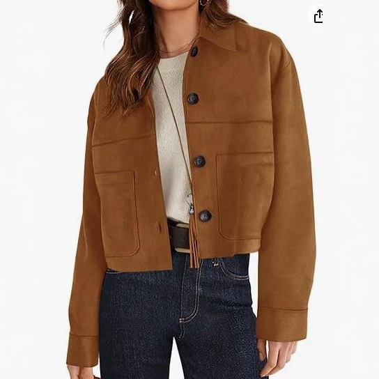 Women's Faux Suede Short Jacket Casual Lightweight Autumn Fashion 2026 European and American Winter Coat Trendy Women's Faux Suede Short Jacket Casual Lightweight Autumn Fashion 2026 European and American Winter Coat Trendy