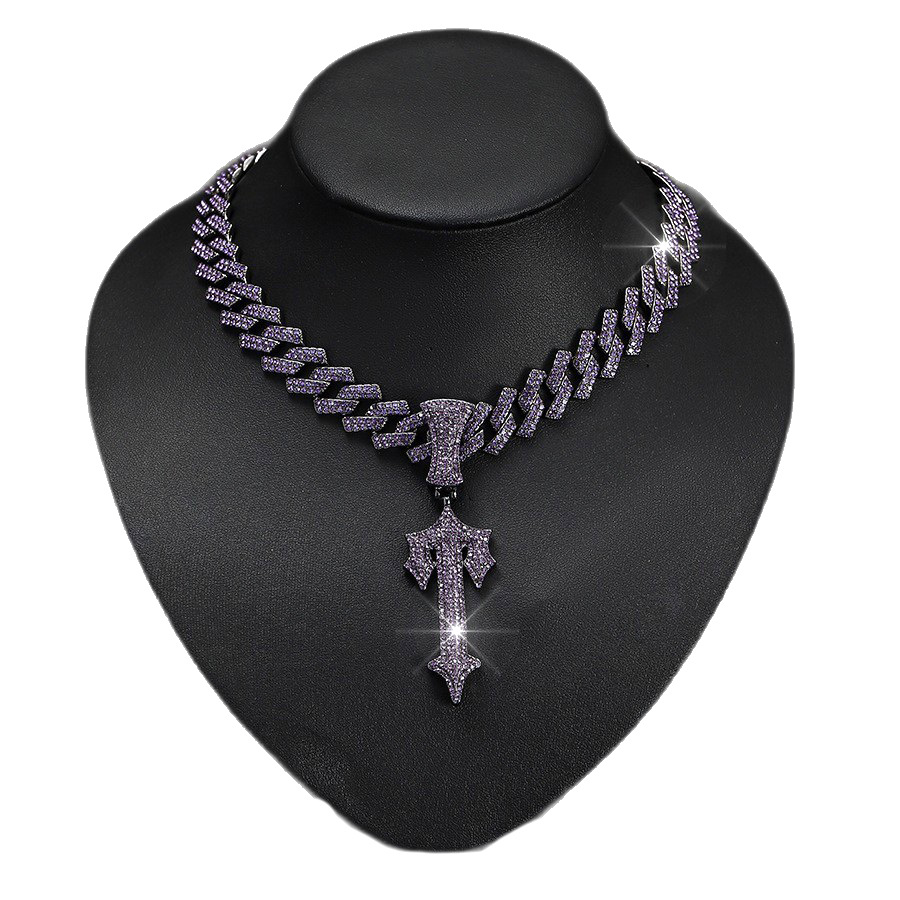 Vòng cổ фиолетовый крест кулон в стиле хип-хоп, кубинская цепочка из сплава