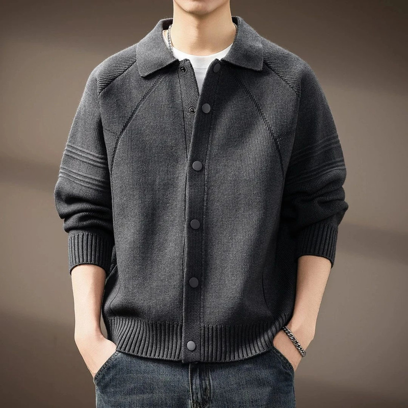Men's thickened knit cardigan for autumn and winter, 2026 new trendy jacquard design, versatile outerwear sweater for young and middle-aged men Men's thickened knit cardigan for autumn and winter, 2026 new trendy jacquard design, versatile outerwear sweater for young and middle-aged men