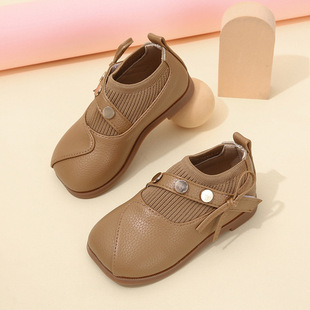 Girls Bow Sweet and Cute 2025 Autumn and Winter Knitted Splicing Short Boots Baby Girl Princess Children's Shoes Small Leather Shoes Trendy