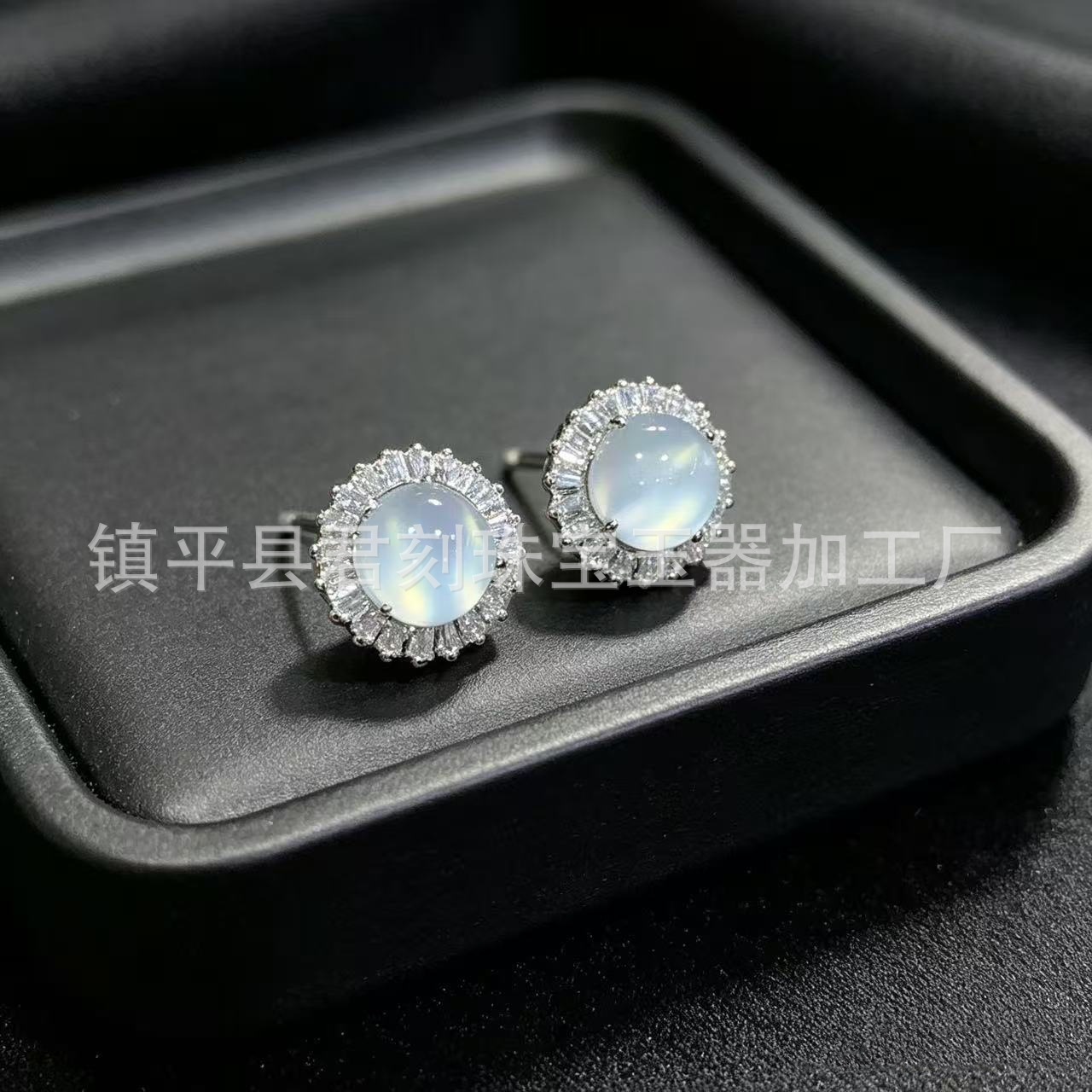 Stone inlay white jade, earrings
