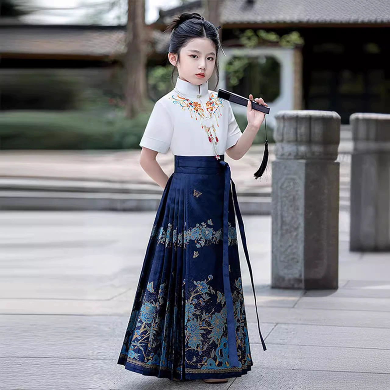 Девушка юбка с конским лицом высокого уровня старинная юбка Летняя тонкая рубашка с короткими рукавами детская костюмная юбка ханьская юбка