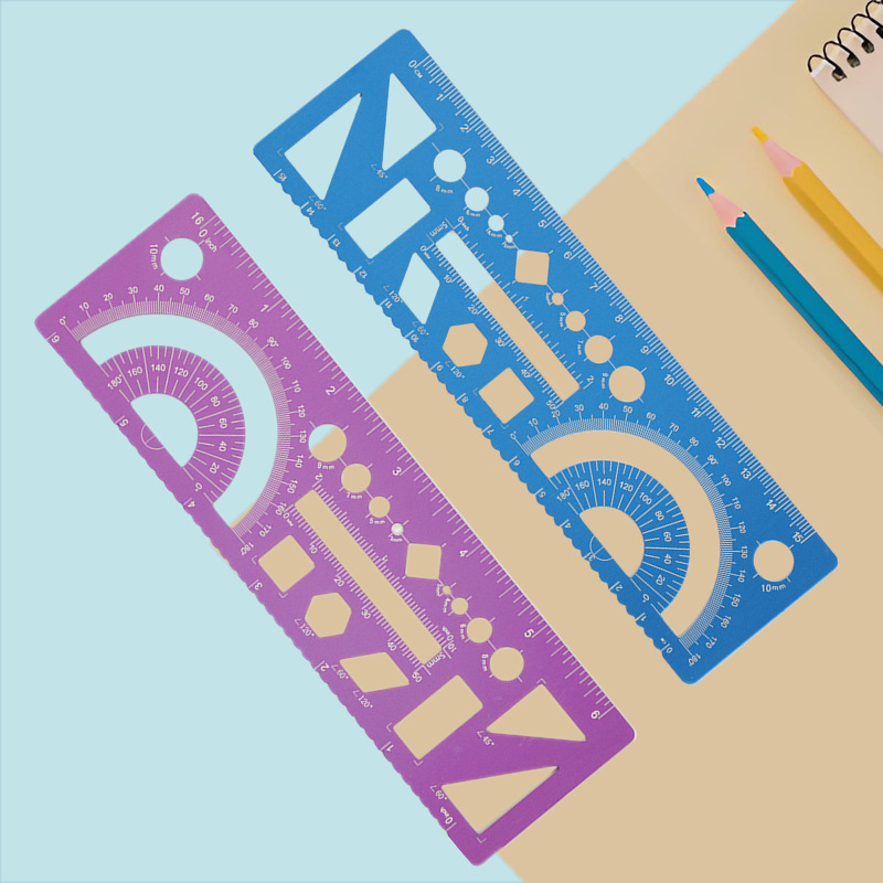 宝井直尺子批发学生文具多功能铝合金尺子套装直尺三角尺学习英寸