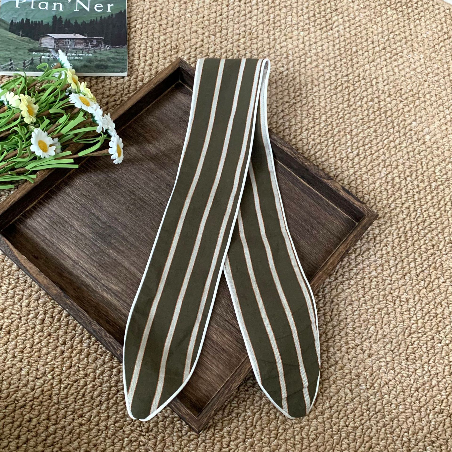 Pañuelo a cuadros Pañuelo de seda largo de algodón para mujer verano nuevo estilo pequeño estampado accesorios de todo fósforo bufanda de cuello correa para el cabello atado