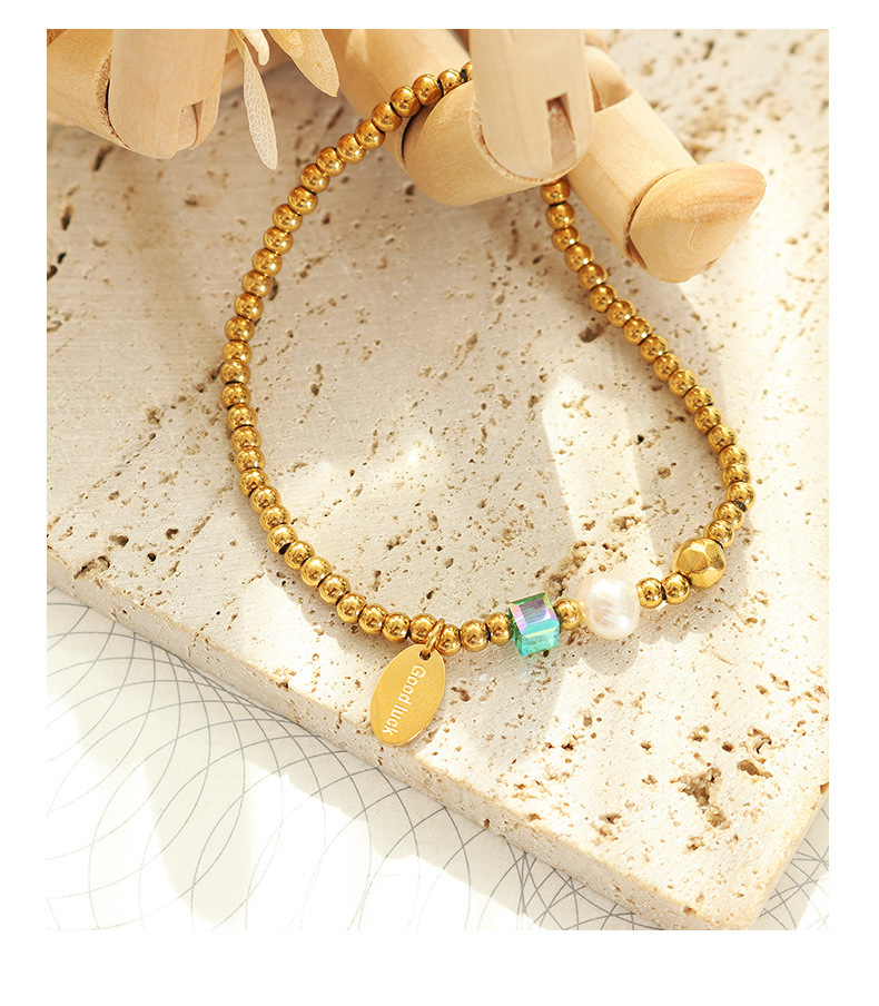 Daily Occasion 304 Stainless Steel Material Geometric, Round Pattern Ethnic Style Geometric Round 304 Stainless Steel 18K Gold Plated Artificial Crystal Bracelets In Bulk