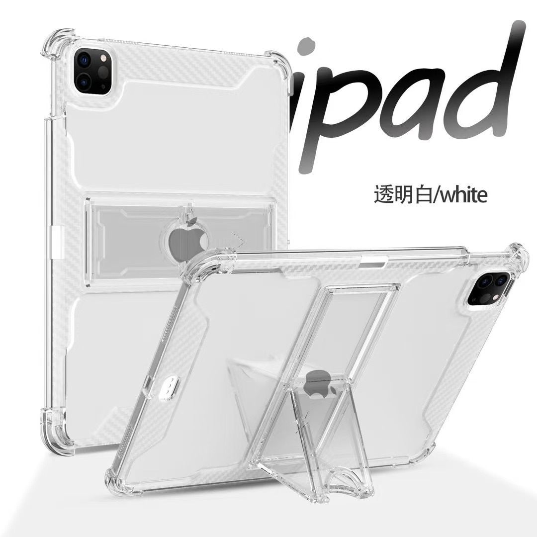 Ipad11 Protective Case Transparent Four-Corner Anti-Fall Tablet Protective Case with Pen Slot Stand iPad Desktop Stand