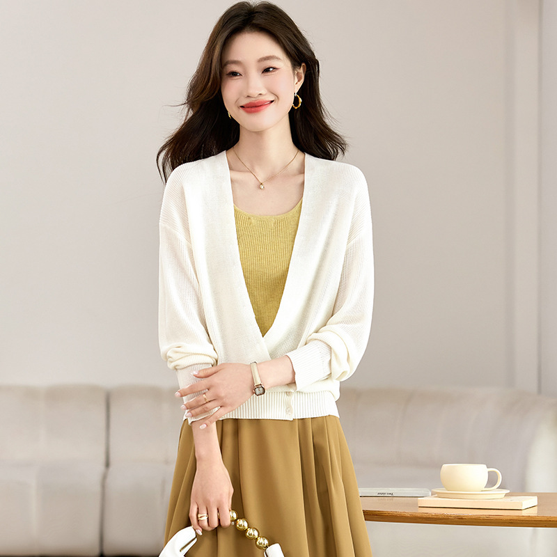 Tencel Knitted Cardigan Women's Thin Long-Sleeved Blouse Summer Suit Outer Short Air-Conditioning Shirt Sun Protection Shawl Top Tencel Knitted Cardigan Women's Thin Long-Sleeved Blouse Summer Suit Outer Short Air-Conditioning Shirt Sun Protection Shawl Top