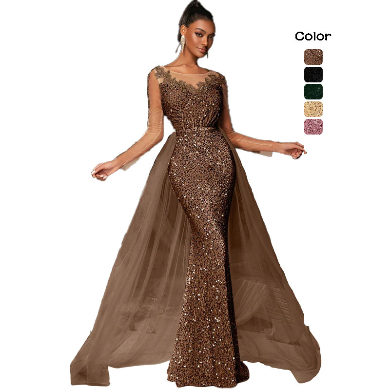 2025 Cross-Border European and American Women's Ball Gown Long Dress, Stylish and Elegant Long Lace Party Evening Dress