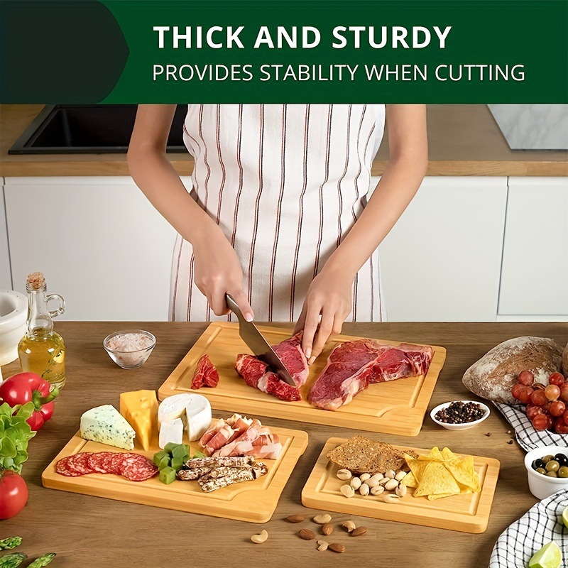 竹制砧板三件套带果汁槽的砧板双面可用菜板适用于肉类蔬菜健康