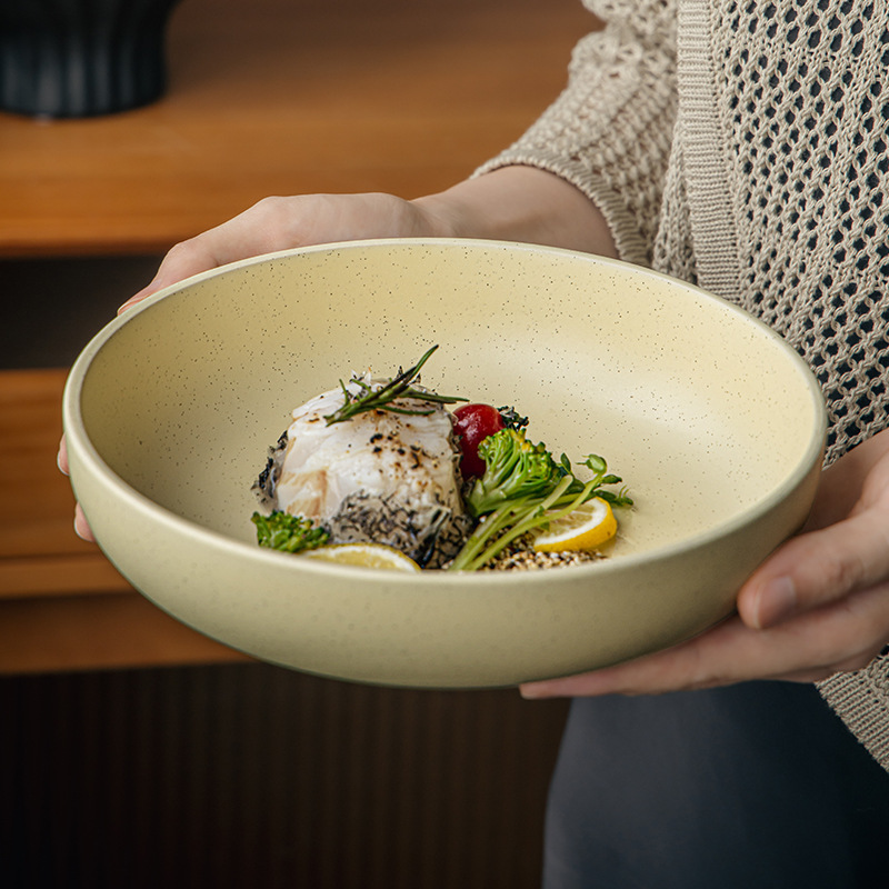 和風シンプル食器 8inch 陶器ボウル家庭用野菜ボウル高価値サラダボウルラウンド深皿越境輸出|undefined