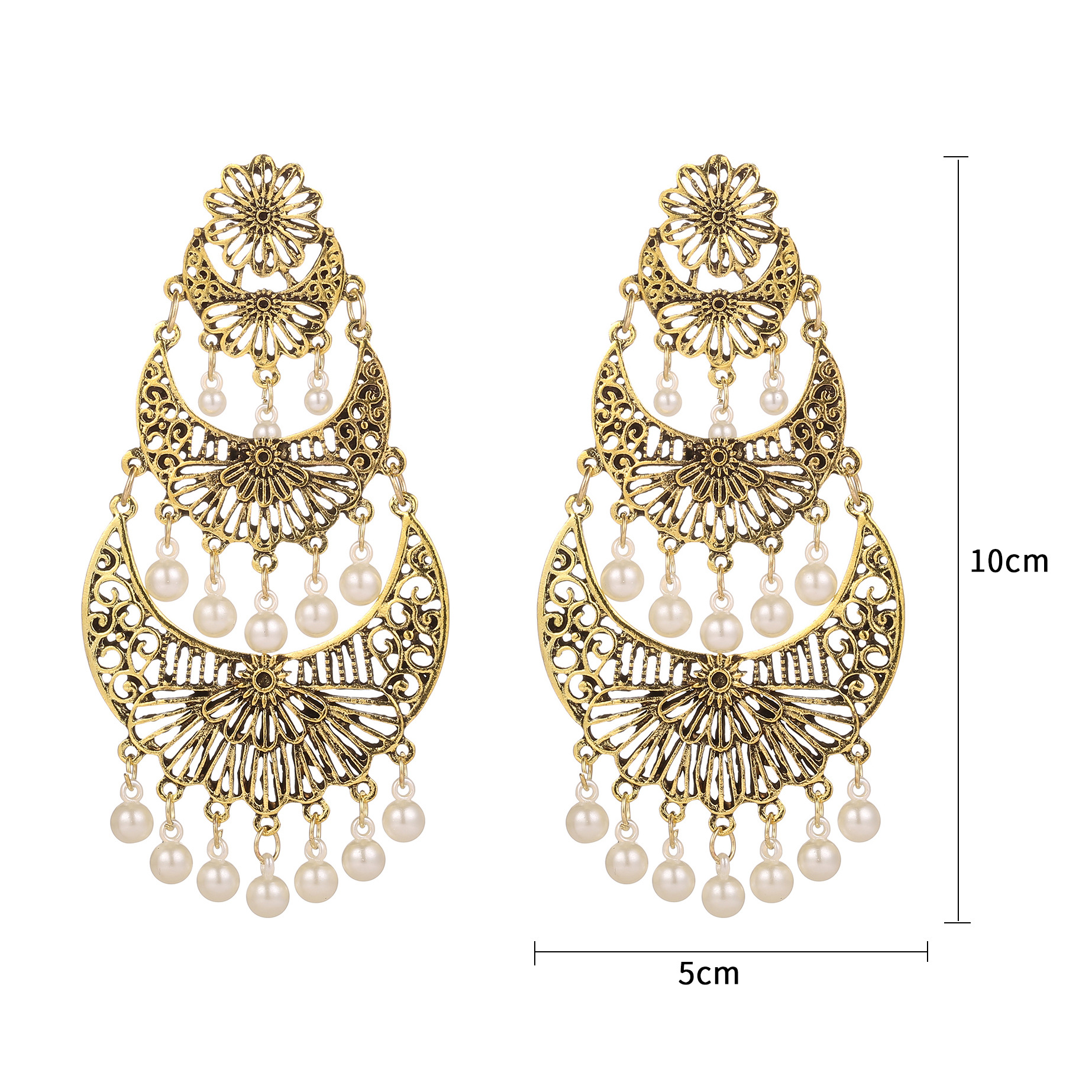 Wholesale Jewelry 1 Pair Ethnic Style Pearl Flower Alloy Chandelier Earrings display picture 7