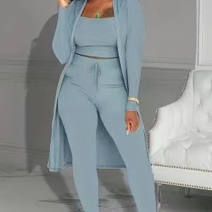 31238新型欧米婦人服外国貿易婦人服アマゾン熱売速売通坑条純色三点セット|undefined