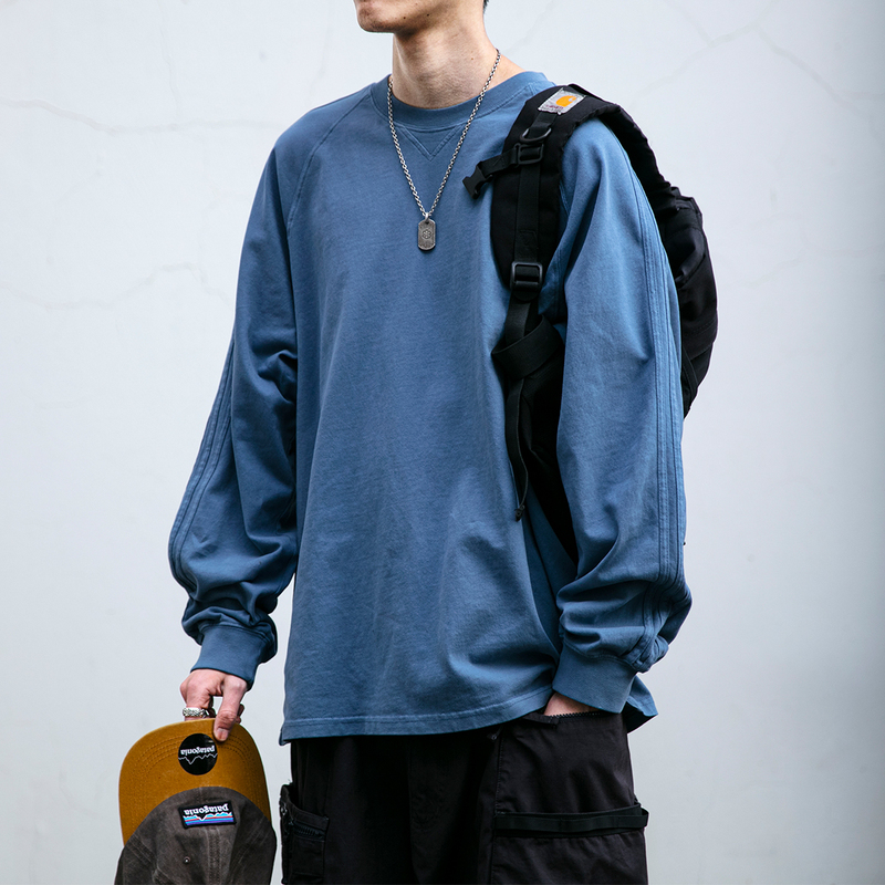 Factory basic spring and autumn solid color long sleeve T-shirt men's fashion brand loose simple washed couple crew neck rest Factory basic spring and autumn solid color long sleeve T-shirt men's fashion brand loose simple washed couple crew neck rest