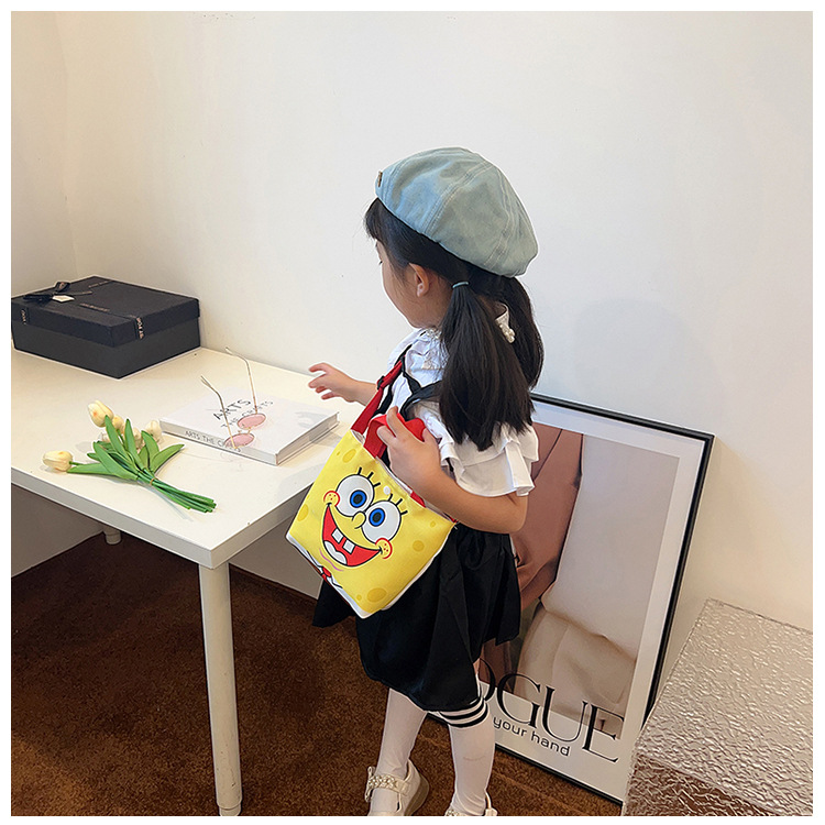 2023 Trendy and fashionable children's canvas cartoon printed crossbody bag, Korean version cute single-shoulder hand-held girls' coin purse undefined