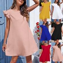 2023亚马逊速卖通独立站夏季欧美女装新款清新甜美显瘦纯色连衣裙