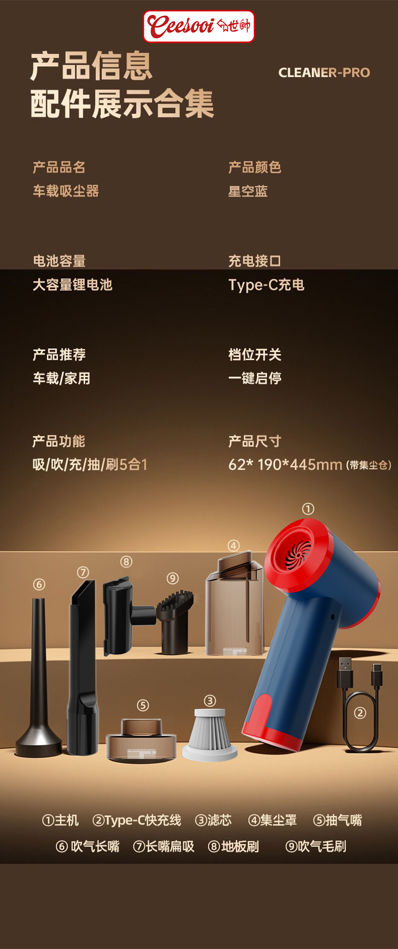 Shishuai Wireless Car Vacuum Cleaner, Super Strong Suction, Handheld, Small, High Suction, Dual-use for Car Interior, Suction and Blowing