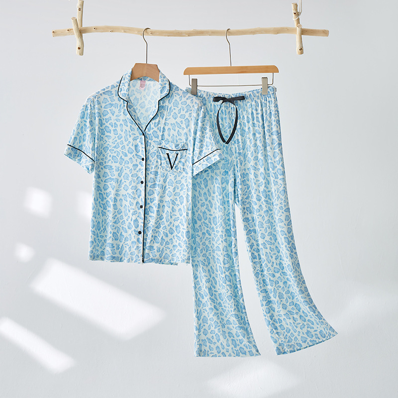 VS外国貿易パジャマ女春夏タイプ半袖長ズボン冷感モーデール柔らかいゆるい夏の家庭服セット|undefined