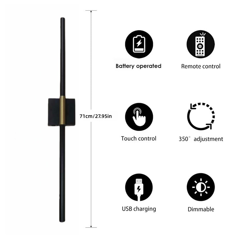 American simple viento carga lámpara de pared cabecera sin cableado sin perforación interruptor desmontable LED inalámbrico cabecera lámpara de pared