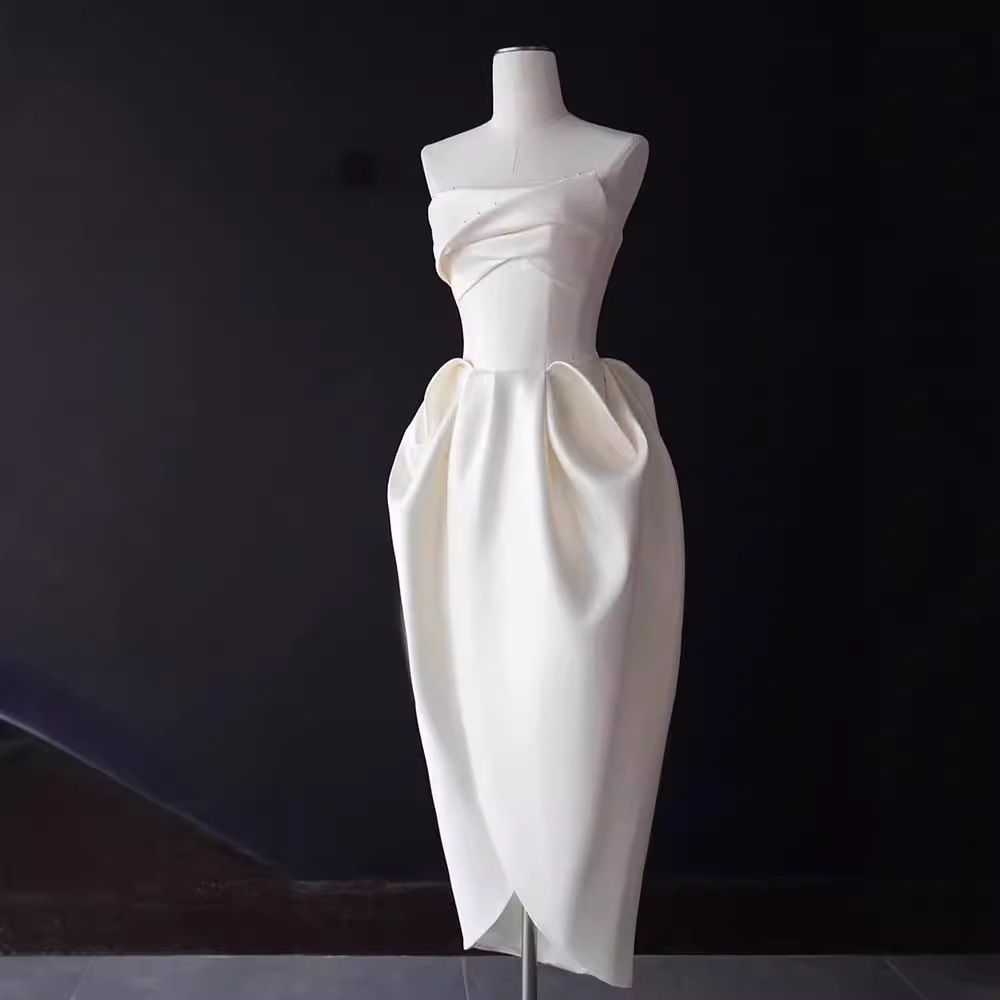 Strapless Light Wedding Dress 2026 New Style Bride's Elegant Niche High-End French-Style Wedding Gown White Satin Dress