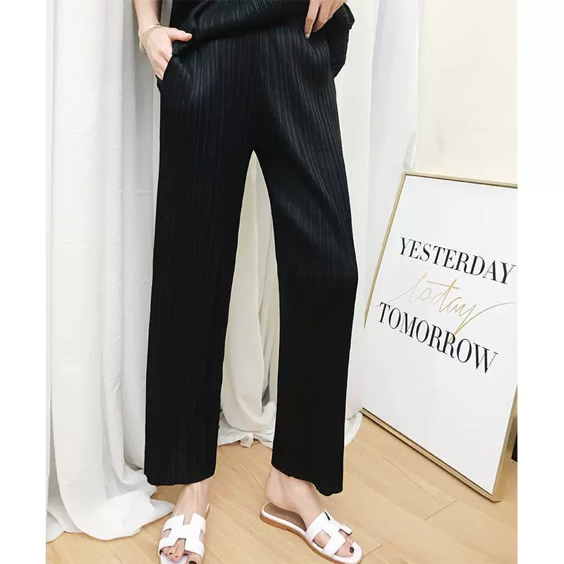 Летние плиссированные брюки Miyake 2025, имбирно-желтые, бумажные, утягивающие, свободные, облегающие, прямые брюки для женщин, зеленые