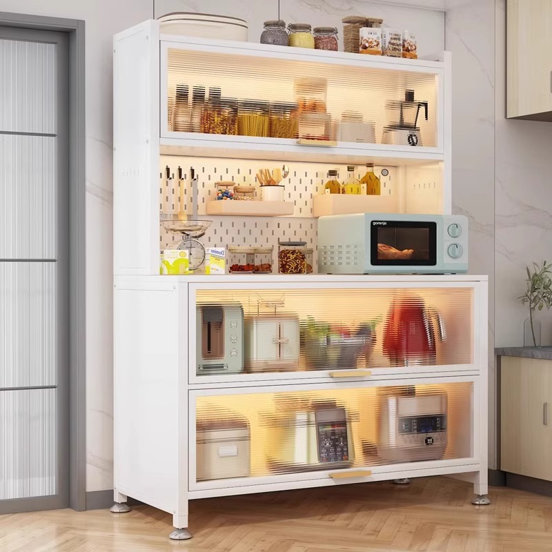 Gabinete de cocina, armario de piso de acero, armario de almacenamiento contra la pared, armario de almacenamiento multicapa con puerta, armario de almacenamiento