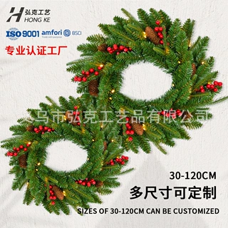 加工定制圣诞花环圣诞带松果红果布置装饰品仿真藤条塑料圣诞花圈