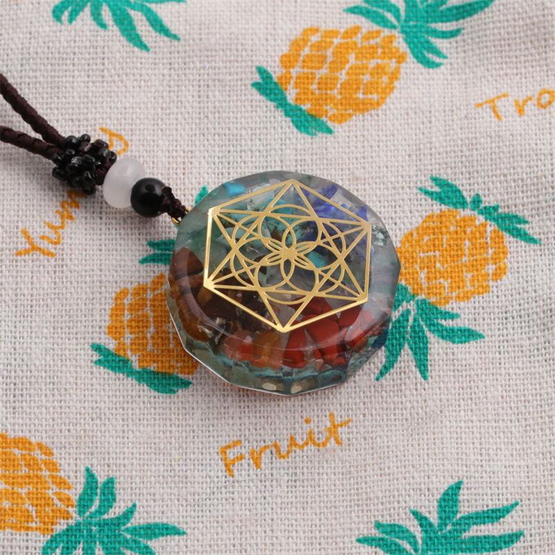 crystal semi-precious stone gravel meditation seven chakra aura pendant necklace