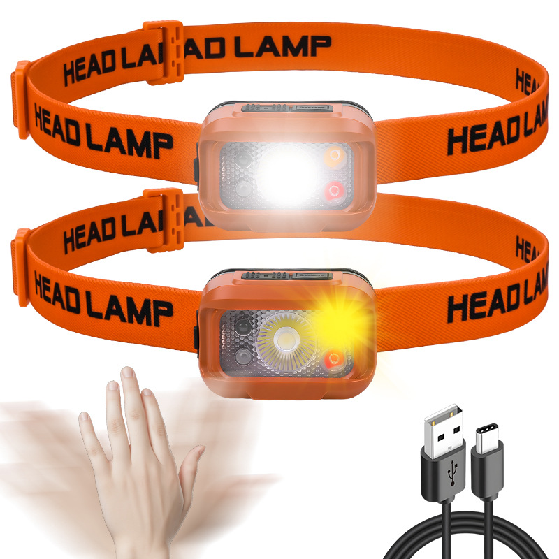 Neue grenzüberschreitende LED-Stirnlampe mit langer Akkulaufzeit, leichtem, sensorgesteuertem Design und am Kopf befestigter Beleuchtung für Outdoor-Aktivitäten_voghion.com