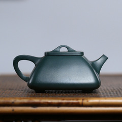 Yixing original green clay square stone scoop purple clay teapot pure handmade famous good luck teapot one piece dropshipping