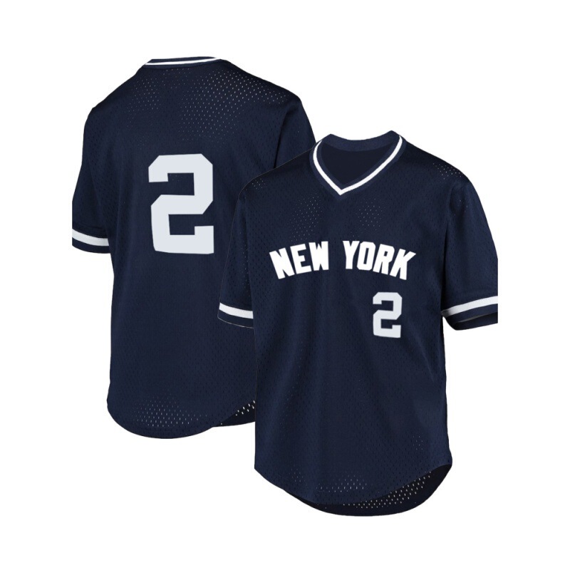 No. 2 Men's Baseball Shirt New York Letter Baseball Shirt Loose Breathable V-Neck Short Sleeve T-Shirt Sportswear