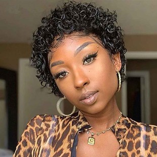 Cross-Border New European and American Wigs for Women Black Short Curly Hair Chemical Fiber Wigs Headgear Manufacturers Spot Wholesale Slightly Curly