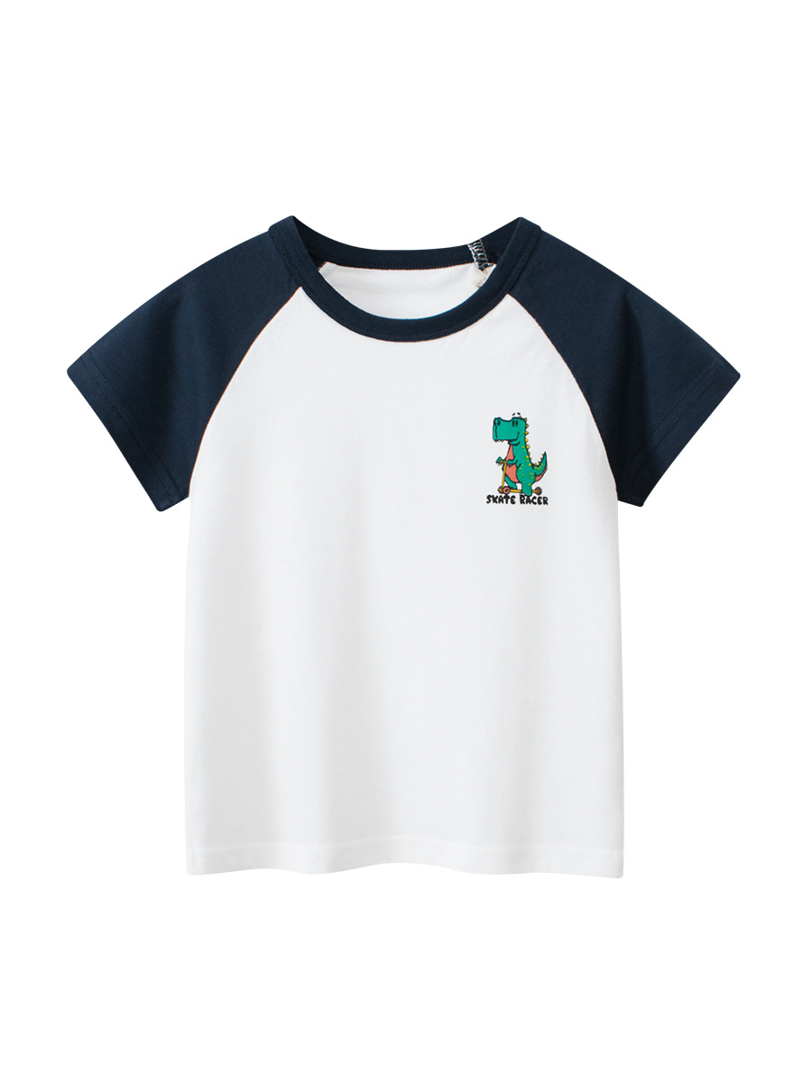 Camiseta de manga corta estilo coreano para niños 27kids, venta al por mayor, camiseta básica de verano 2026 para niños, ropa de dinosaurio para niños