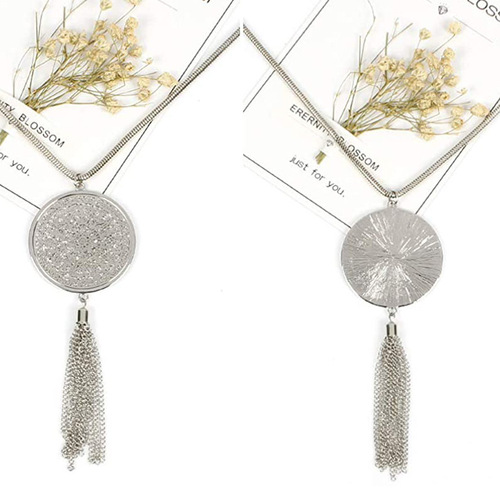 Hollowed-Out Disc Pendant Tassel Long Necklace, Trendy Ethnic-Style Choker, Double-Layer Circle Sweater Chain