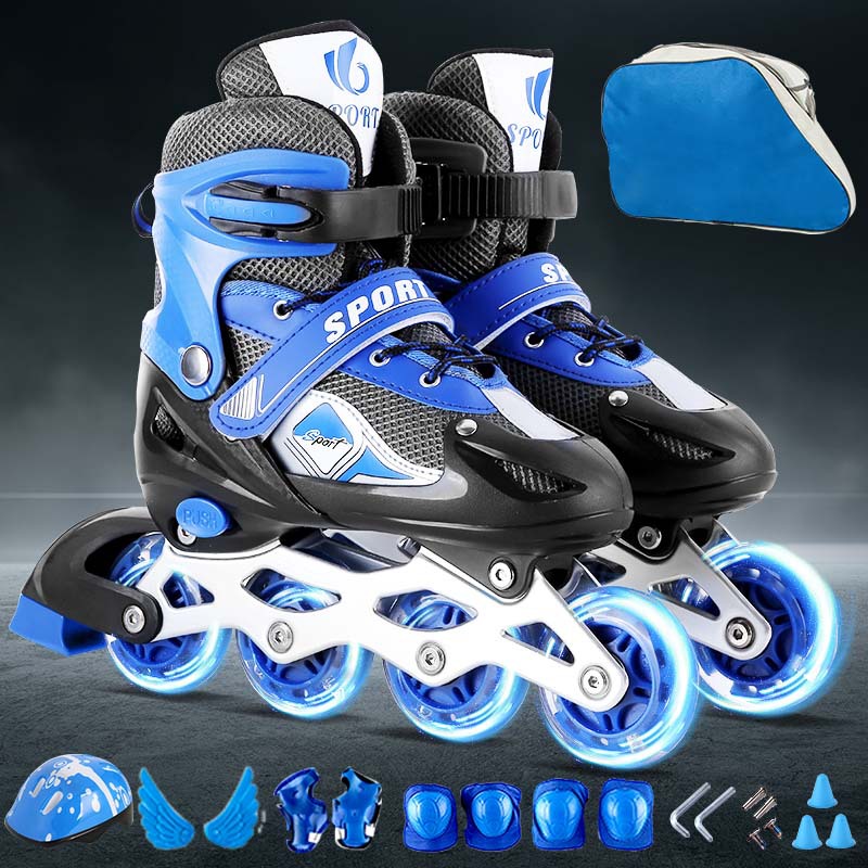 Special price PVC single flash full flash set skates for men and women children adjustable size roller skates Music Box Wholesale