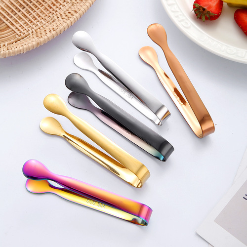Factory-exclusive 304 stainless steel sugar tongs, mini ice tongs, thickened, burr-free design—ideal for ice buckets and ice blocks.