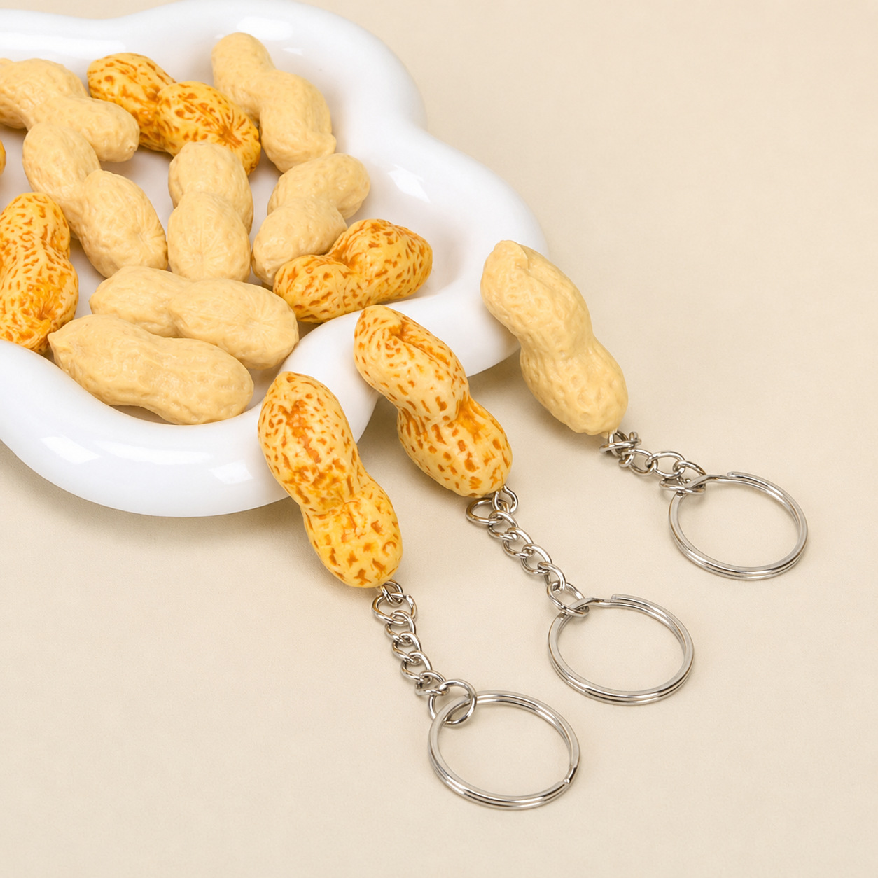 食玩1比1仿真花生模型创意仿真食物挂件立体花生钥匙扣diy饰品