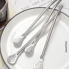 304 stainless steel straw spoon set creative filtering fruit tea stirring dual-purpose detachable straw filter spoon