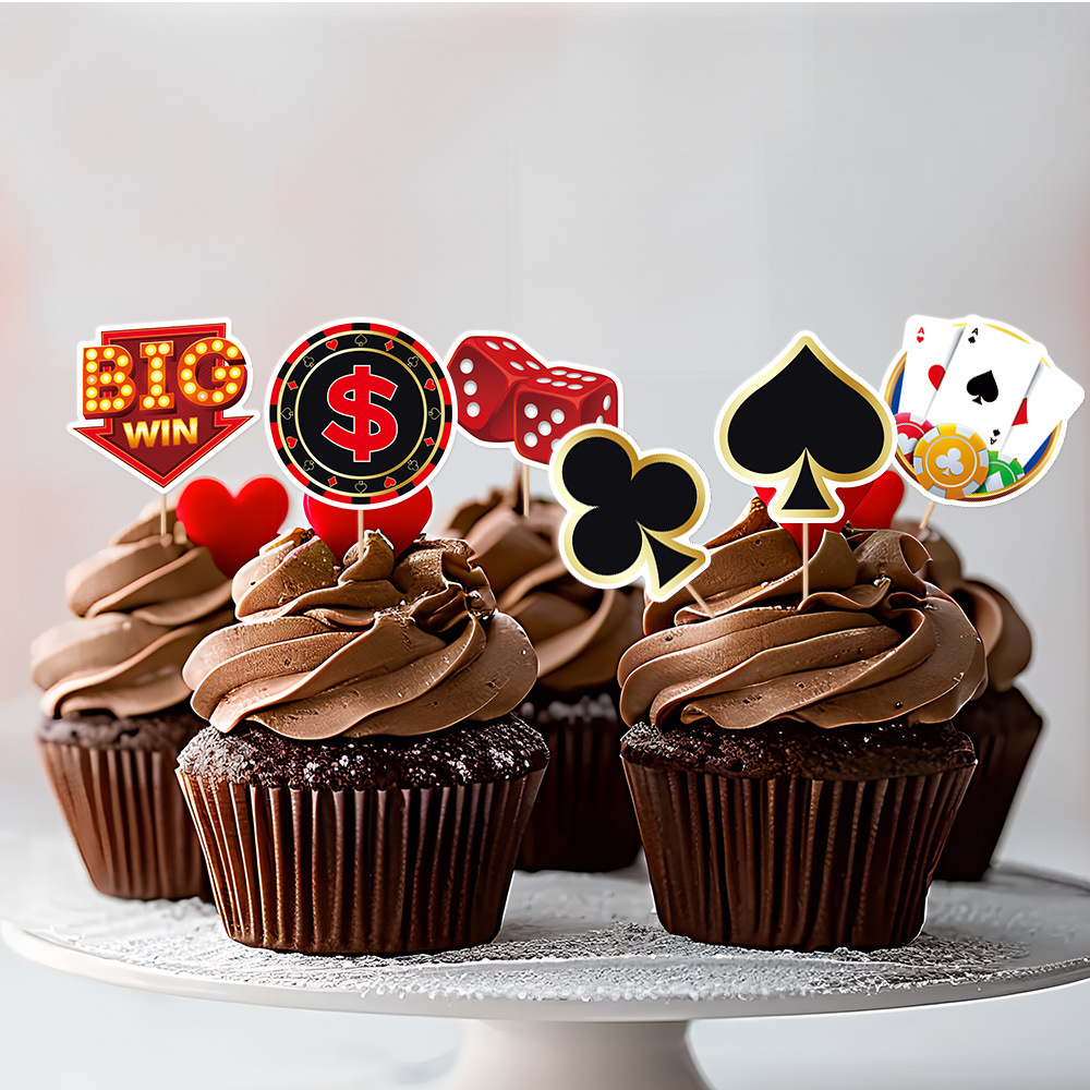 Nuevos productos transfronterizos de decoración de pastel de fiesta plug-in de entretenimiento temático de póker de corazón de桃 tarta de decoración de tarjetas