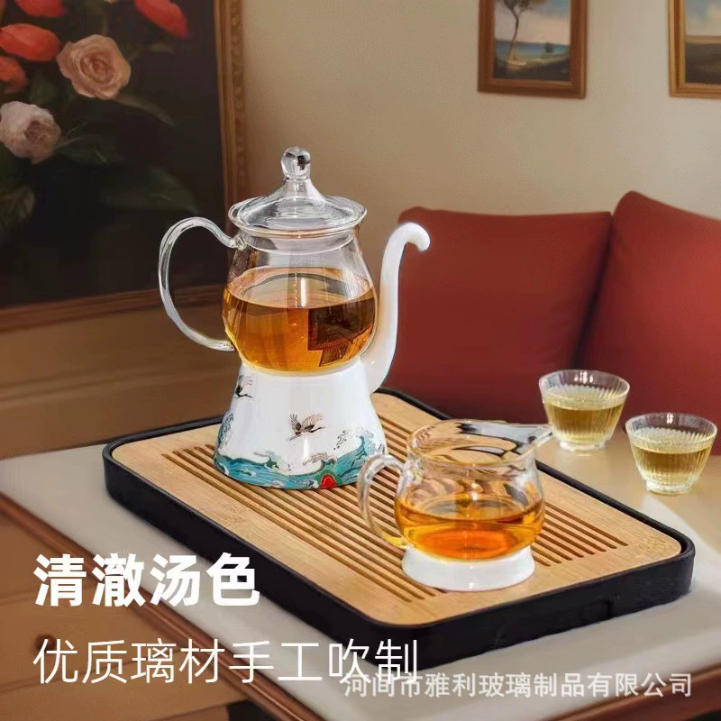 Glass automatic high-end tea set, teapot, increased thickness, light luxury style
