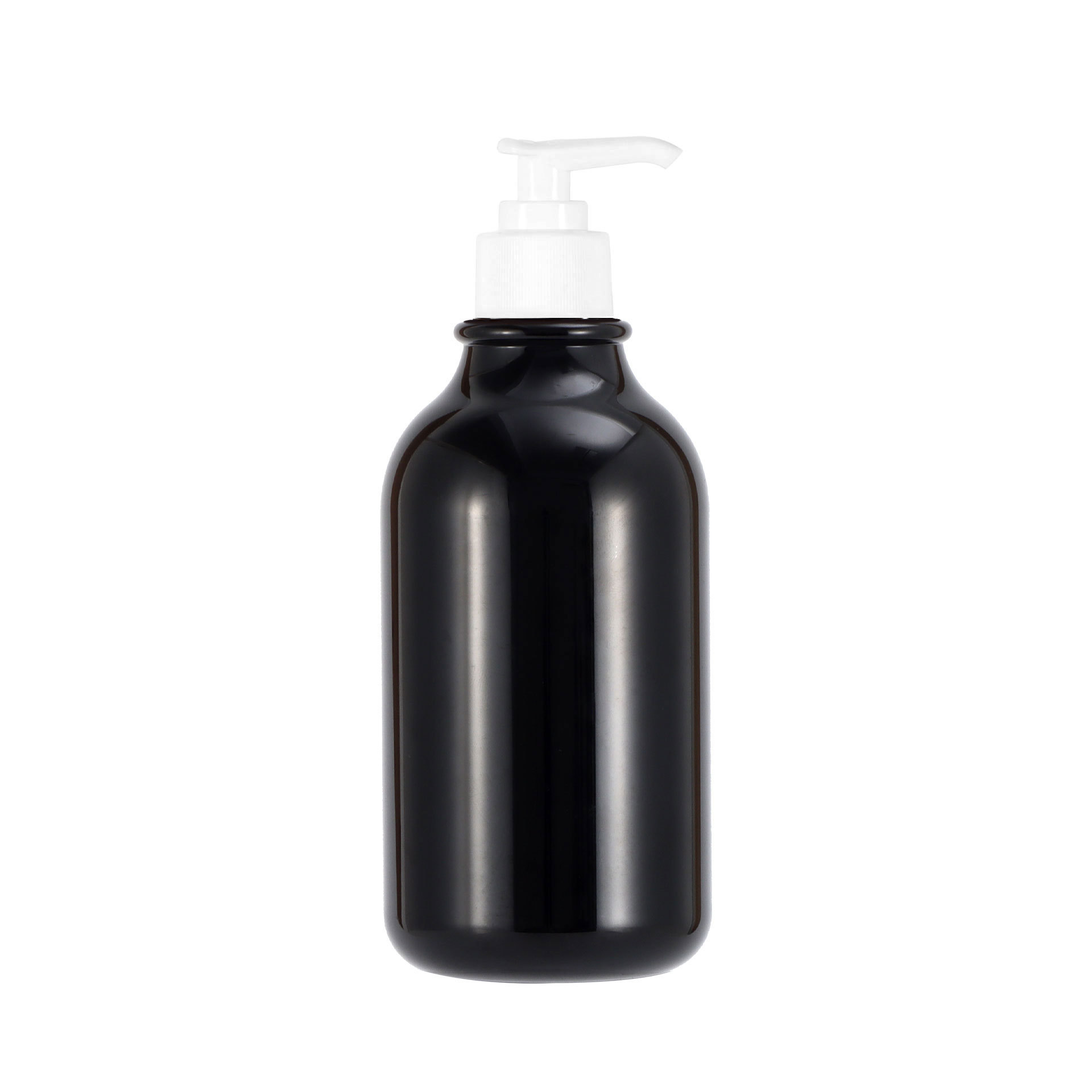 Botella de loción corporal de 300 ml en stock con hombros redondeados, botella dispensadora de plástico tipo pulsador para loción, botella de champú de PET de 500 ml.