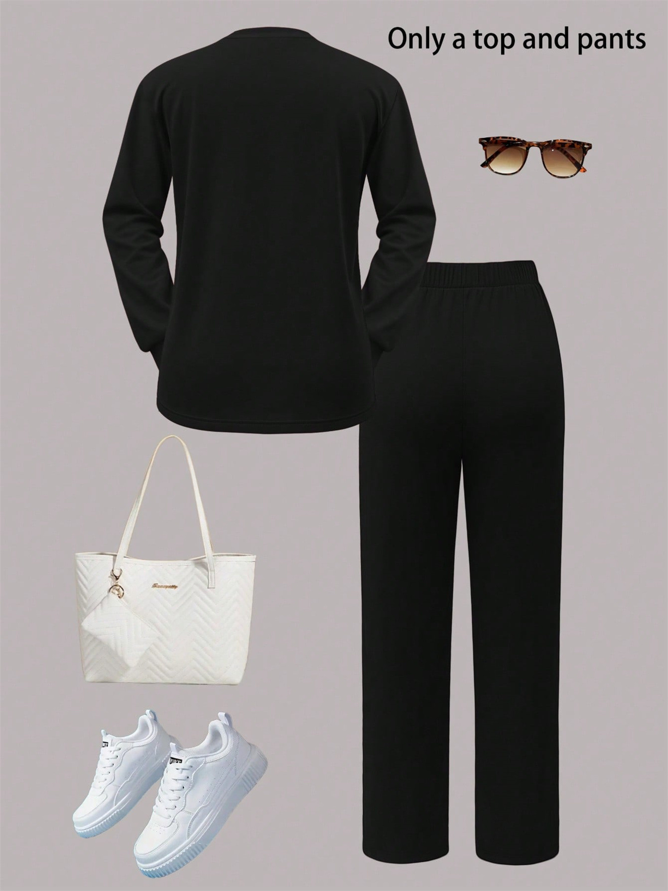 Women's Autumn/Winter Two Piece Set Style Solid Color Round Neck Long Sleeve Top With Wide Leg Straight Leg Pants_ecoleips.com