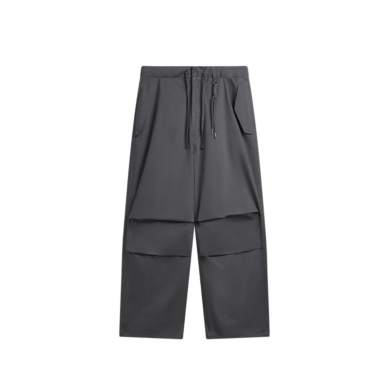 Ropa para Hombre Jie Zhan | Pantalones Cargo de Pierna Ancha Estilo Paracaidista, Lavados, Listos para Usar, Nuevo Producto Otoño 2025, Tinte Asut, Bolsillos Grandes