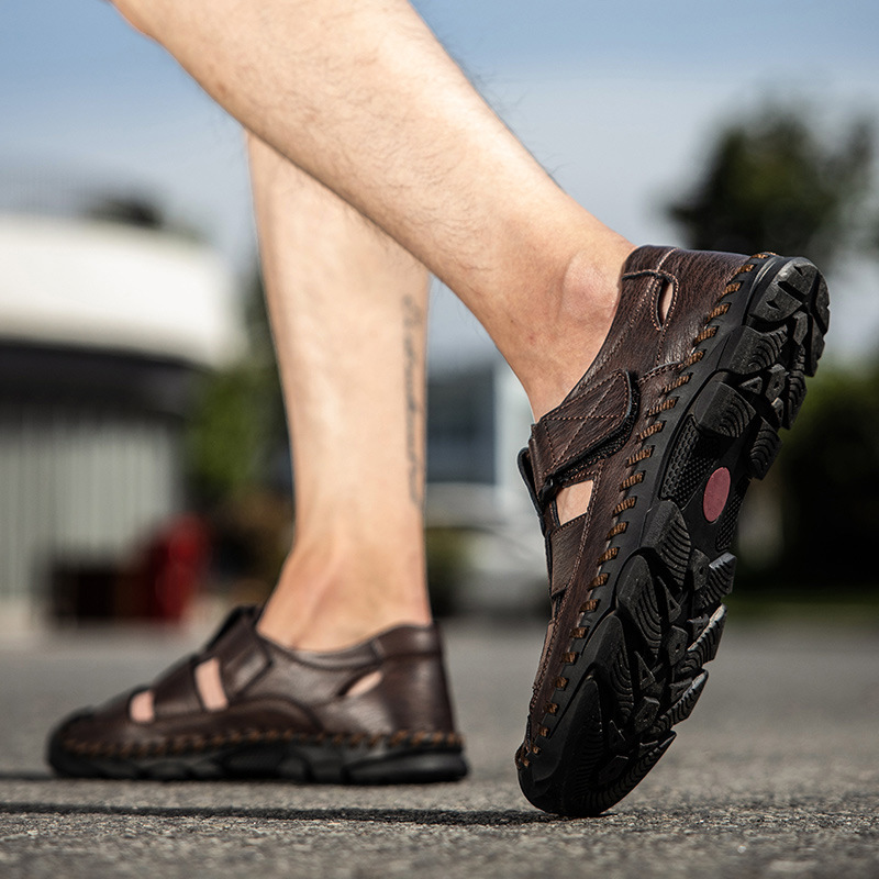 Neues Modell 2025: Clogs aus echtem Leder für Herren – Sommer, Outdoor, Sport, Freizeit, geschlossene Zehenpartie, große Größen, rutschfest, ideal für Strand und Strand._voghion.com